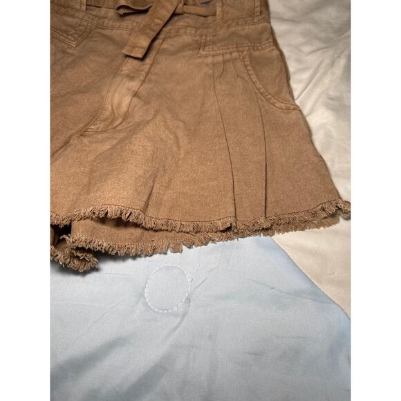 Free People One Penny tan high waisted pleated raw hem shorts womens 2 boho - Picture 3 of 10